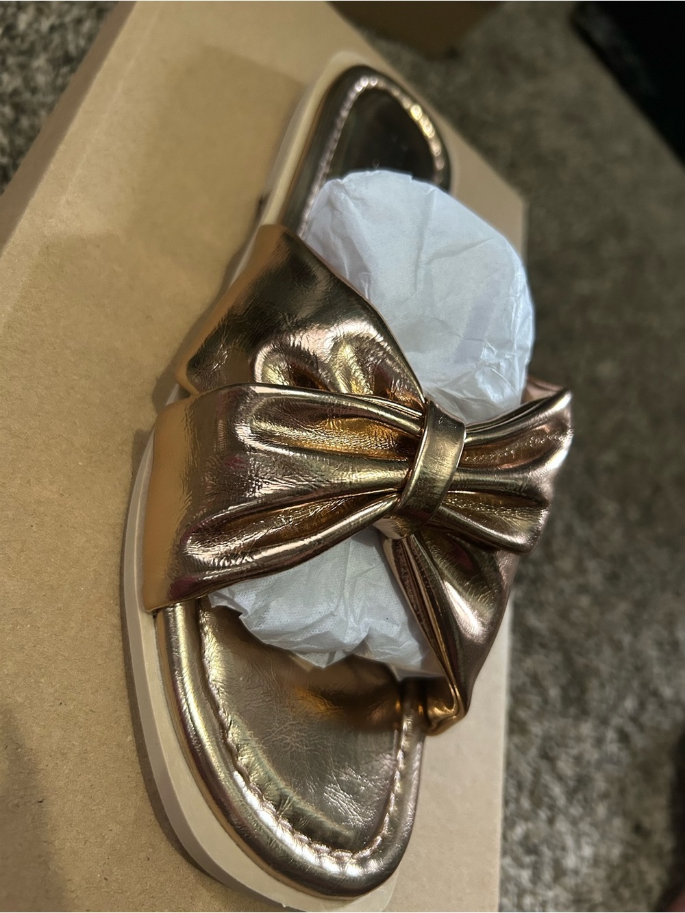 Naked Feet Metallic Bronze Bow Slide Sandal